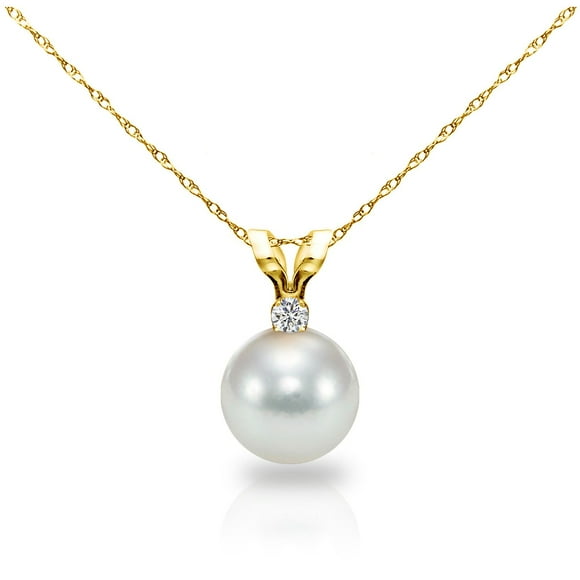 8-8.5 mm Akoya Pearl with .05 ct Diamond Pendant Rope Chain Necklace in 14K Gold