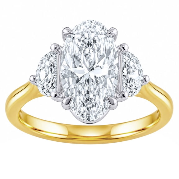 2.46 CT.T.W. Moval & Half Moon Cut Lab Created Diamond Ring in 18K Gold