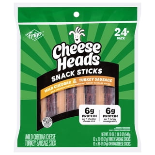 Frigo Cheese Heads Snack Sticks Mild Cheddar Cheese & Turkey Sausage, 24 Count, 18.9 oz.