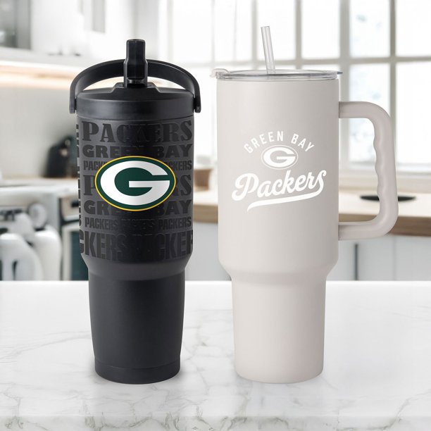 NFL アメフト Packers ドリンクカップ ストロー付き Logo Brands Green Bay Packers Stainless Steel Tumbler Set