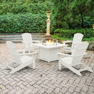 POLYWOOD Gulf Shores Adirondack Conversation Set with Fire Pit Table, 5pc