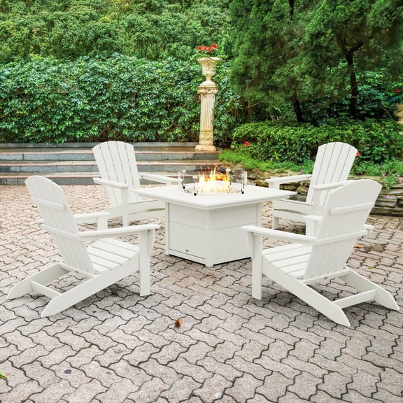 POLYWOOD Gulf Shores Adirondack Conversation Set with Fire Pit Table, 5pc