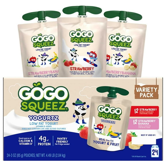 GoGo Squeez Yogurtz Strawberry & Strawberry Banana, 24 pk.