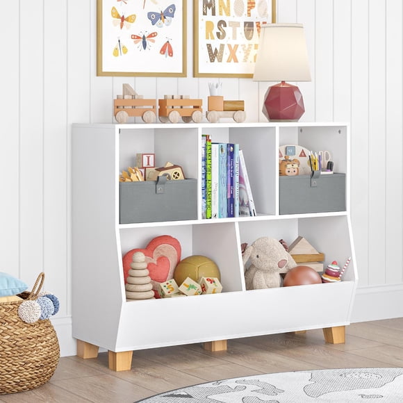 RiverRidge Kids Catch-All 35" Toy Organizer with Cubbies and Two 5" Fabric Bins