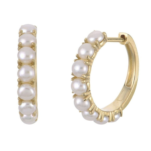 15MM White Cultured Freshwater Seed Pearl Huggie Hoop Earrings in 14K Gold