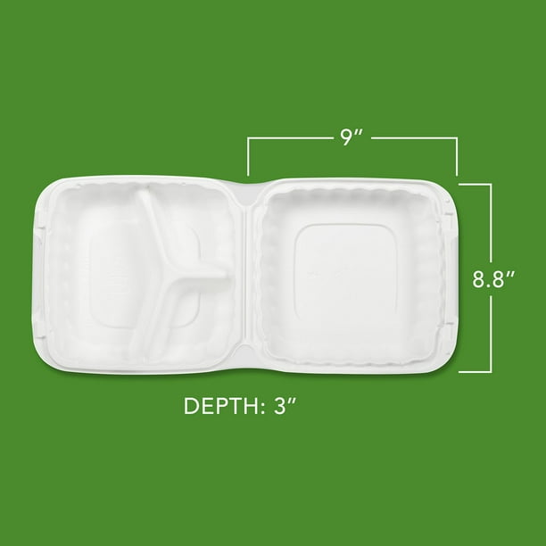 Hefty Earthchoice 3-Compartment Hinged Lid Containers, 9