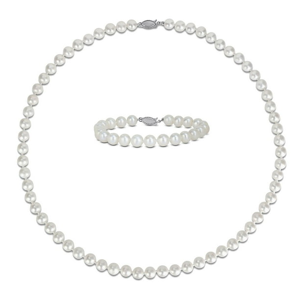Freshwater Cultured Pearl Necklace and Bracelet Set in Sterling