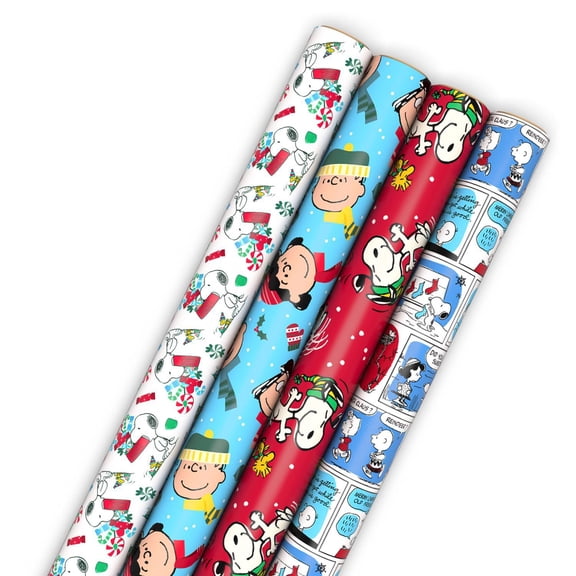 Hallmark 250 Sq. Ft. Peanuts Christmas Wrapping Paper Rolls, 4-Pack