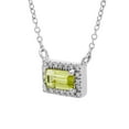 thumbnail image 2 of Baguette Cut Gemstone and 0.06 CT. T.W. Diamond Halo Pendant Necklace in 14K Gold, 2 of 5