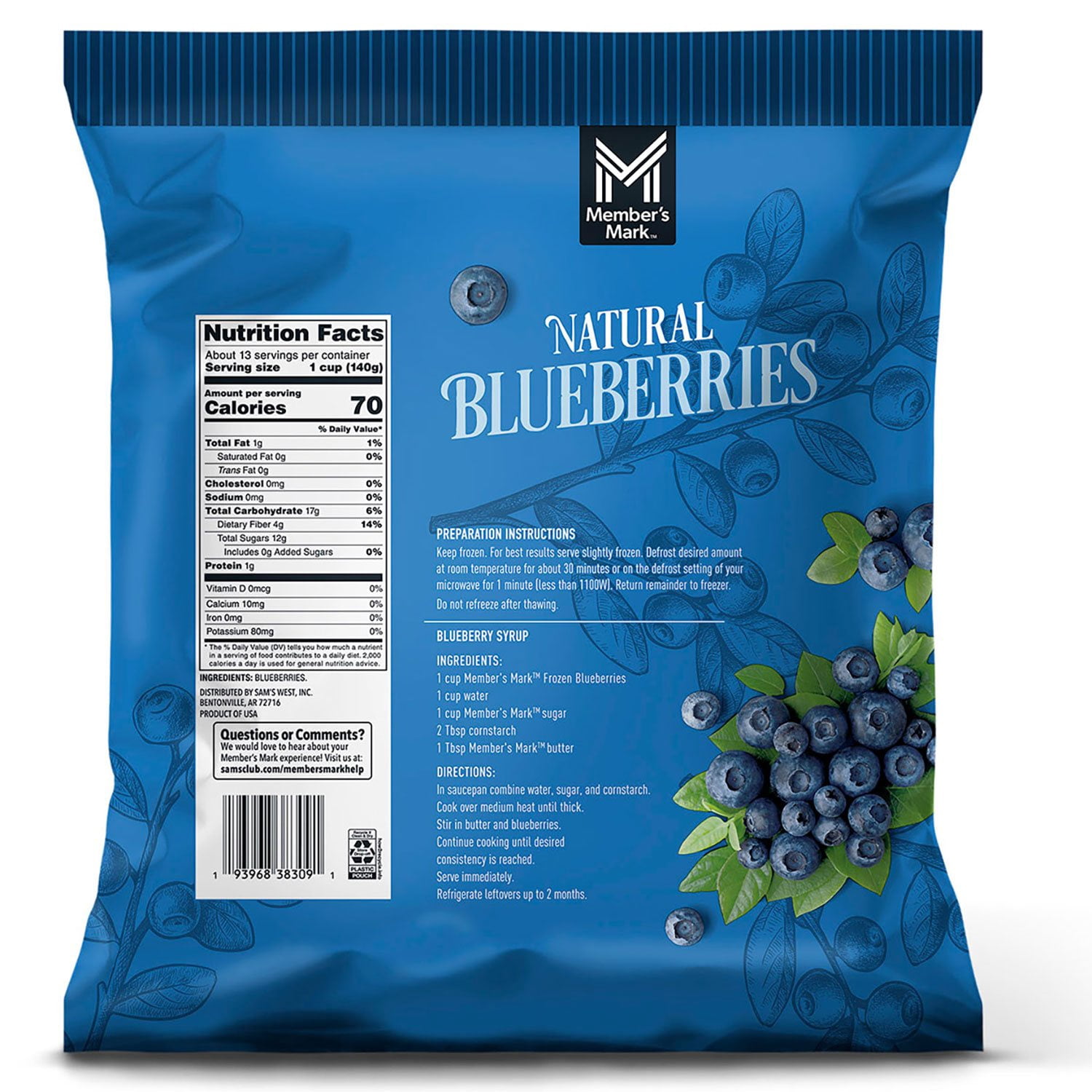 Blueberries Nutrition Label Member's Mark Natural Blueberries, Frozen,