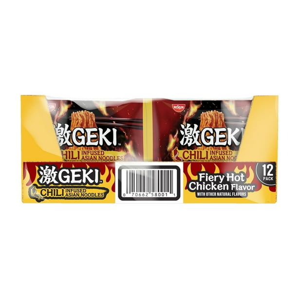 Nissin GEKI Chili Infused Asian Noodles, Fiery Hot Chicken 12 pk