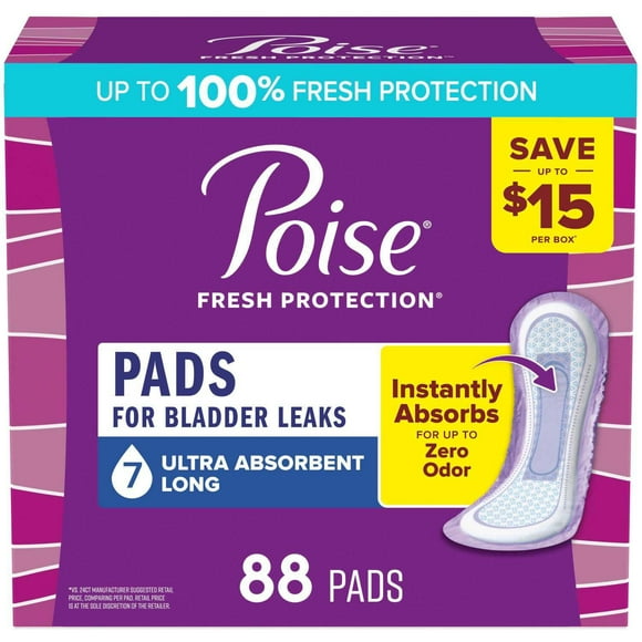Poise Incontinence Pads, 7 Drop Ultra Absorbency, 88 ct.