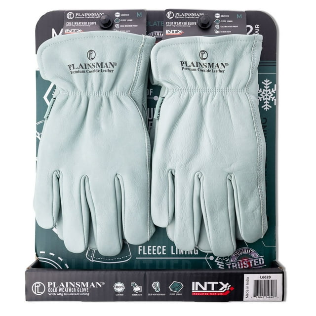 Plainsman Premium Lined Cowhide Winter Gloves - 2 Pack