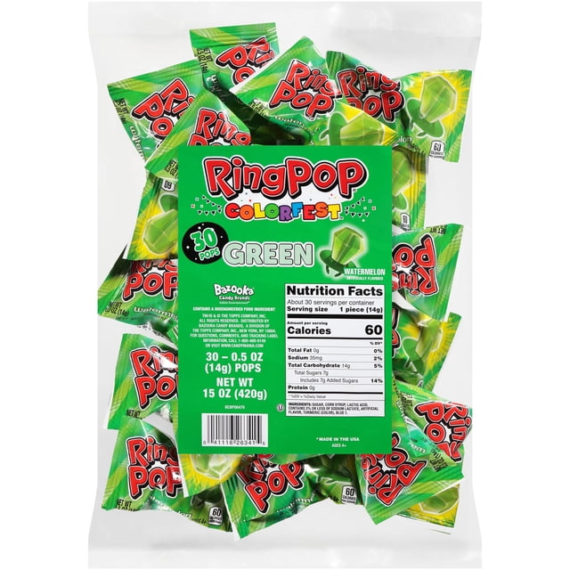 Ring Pop Colorfest, Green Watermelon, 30 ct.