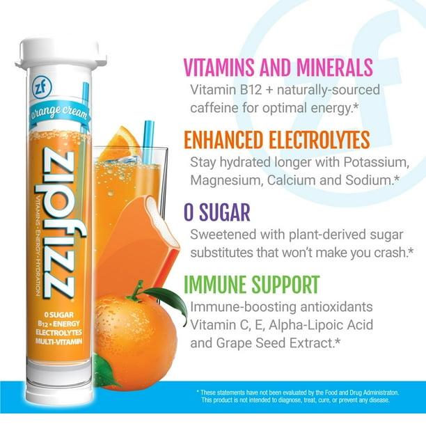 Zipfizz Energy Multi-Vitamin Hydration Drink Mix, Orange Cream, 20
