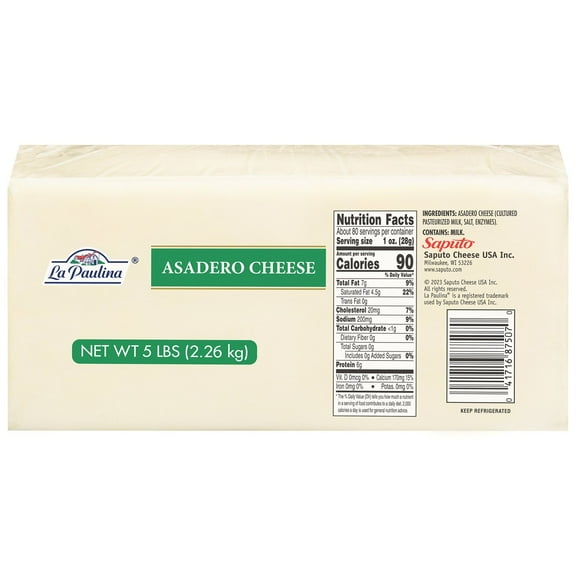 La Paulina Natural Asadero Cheese - 5 lb. Brick
