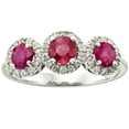 thumbnail image 1 of Round Cut 3 Stone Gemstone and 0.19 CT. T.W. Halo Diamond Ring in 14K Gold, 1 of 3