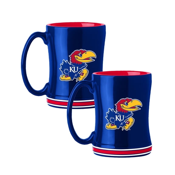 Logo Brands Kansas Jayhawks 14oz Relief Mug Set