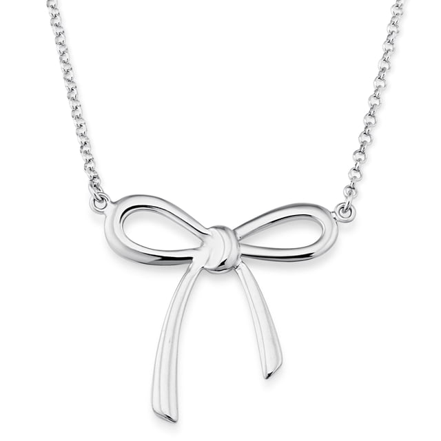 Rhodium Plated Adjustable Bow Necklace in Sterling Silver