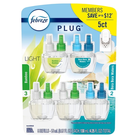 Febreze Plugs Air Freshener Refills, Mediterranean Lavender + Downy April Fresh, 5 refills
