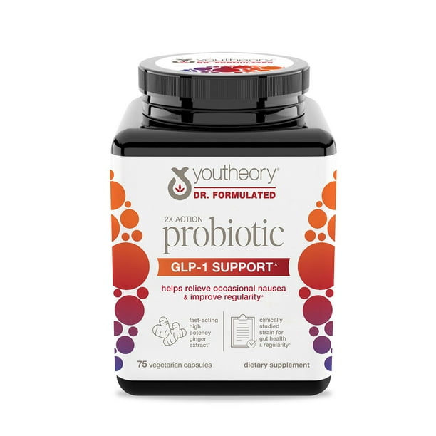 best probiotic for glp 1 Youtheory 2x Action Probiotic GLP-1 Support Capsules, 75 ct