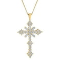 thumbnail image 1 of Baguette and Round Cut Diamond Cross Pendant Necklace in 14K Gold, 1 of 7