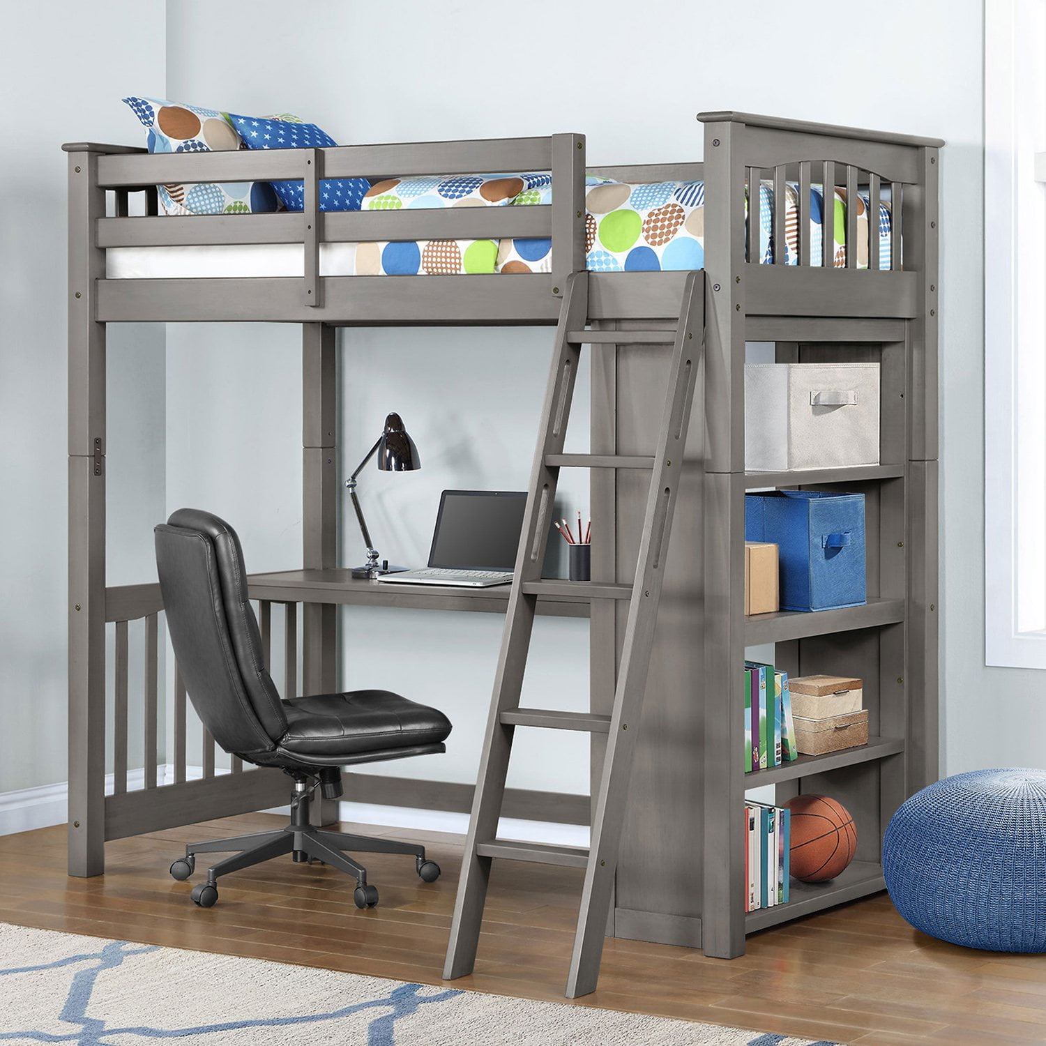 Maxson Twin Loft Bed With Desk And Bookshelf