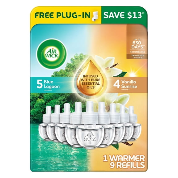 Air Wick Plug In Scented Oil Air Freshener, Blue Lagoon + Vanilla Sunrise, Choose Pack
