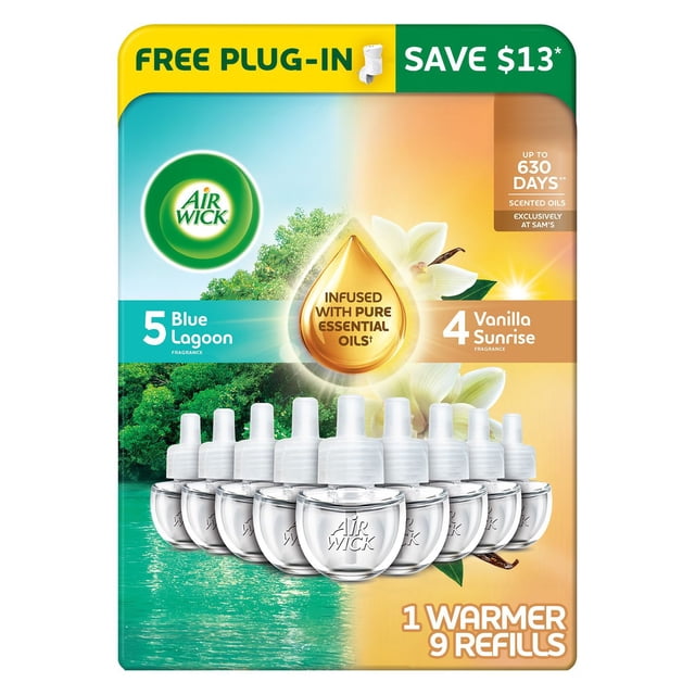Air Wick Plug In Scented Oil Air Freshener, Blue Lagoon + Vanilla Sunrise, Choose Pack