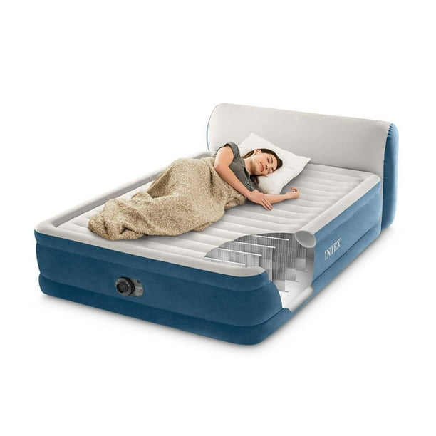Intex Queen DuraBeam Headboard Air Mattress w/ Internal Pump