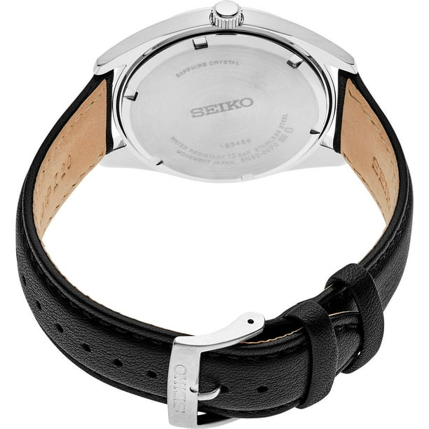 Seiko SUR 461 Watch with Black Dial and Black Leather Strap 40mm