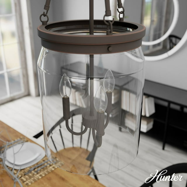Hunter Devon Park with Clear Glass Pendant Ceiling Light Fixture