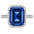 thumbnail image 1 of Lab Created Emerald Cut Gemstone and Diamond Ring in Sterling Silver, 1 of 4