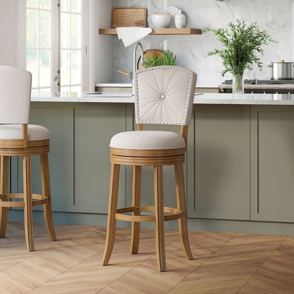 HH2 Home Santa Clara II Wood and Upholstered Swivel Bar Stool or Counter Stool