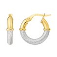 thumbnail image 2 of Two Tone High Polish & Textured Hoop Earrings in 14K Gold, 2 of 5