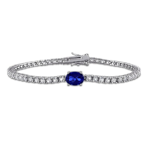 Lab Created Gemstone & White Sapphire Tennis Bracelet in Sterling Silver