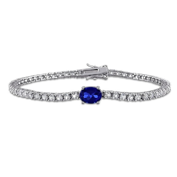 Lab Created Gemstone & White Sapphire Tennis Bracelet in Sterling Silver
