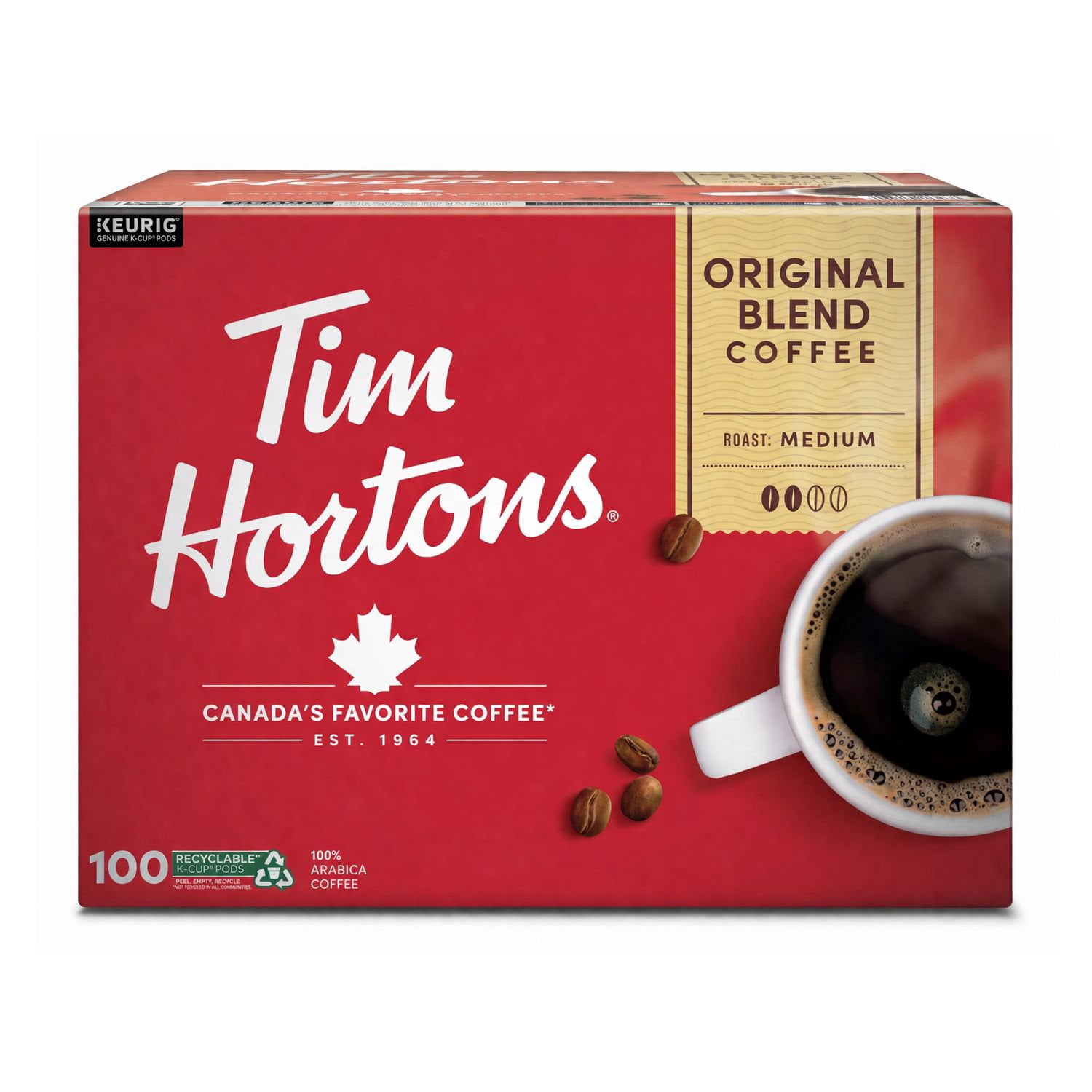 Tim Hortons Medium Roast Premium Coffee Pods, Original Blend, 100 ct.