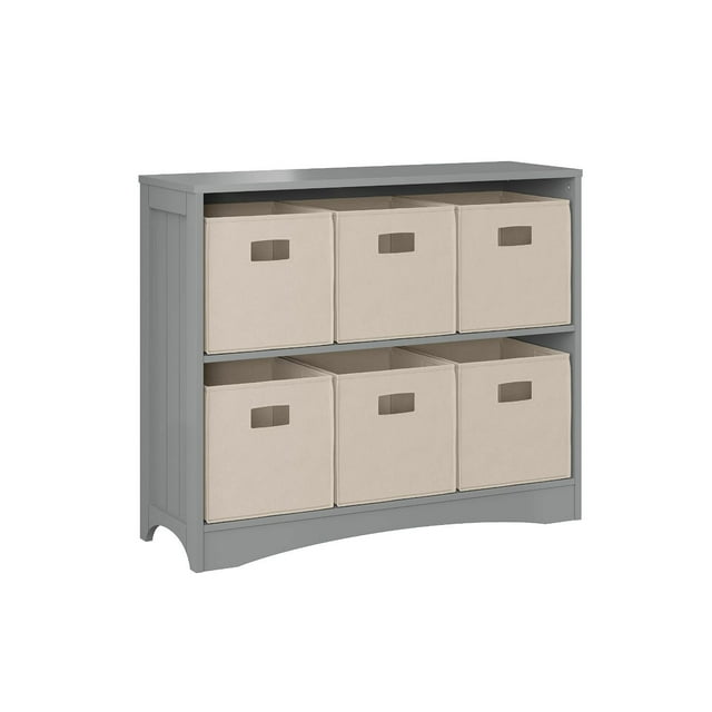 RiverRidge Horizontal Bookcase with 6 Bins, Assorted Shelf and Bin Colors