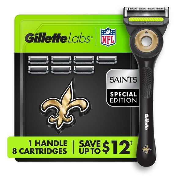Gillette Labs Official Saints Licensed Men's Razor, Handle + 8 Cartridges