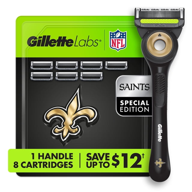 Gillette Labs Official Saints Licensed Men's Razor, Handle + 8 Cartridges