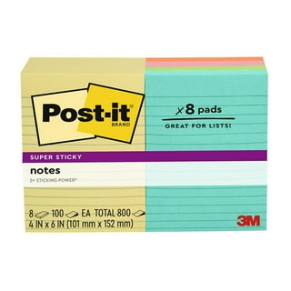 Post-it Super Sticky Notes, 4" x 6", Assorted Colors, Lined, 8 Pack, 800 Total Sheets
