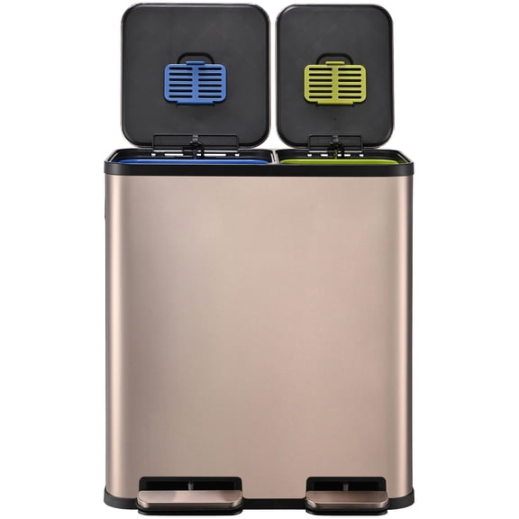 Simpli-Magic 18.5 Gallon (40L x 30L) Dual Compartment Step Trash Can – Kitchen Garbage Can with Waste & Recycling Bins – Slow-Close Lid, Odor Control, Hands-Free