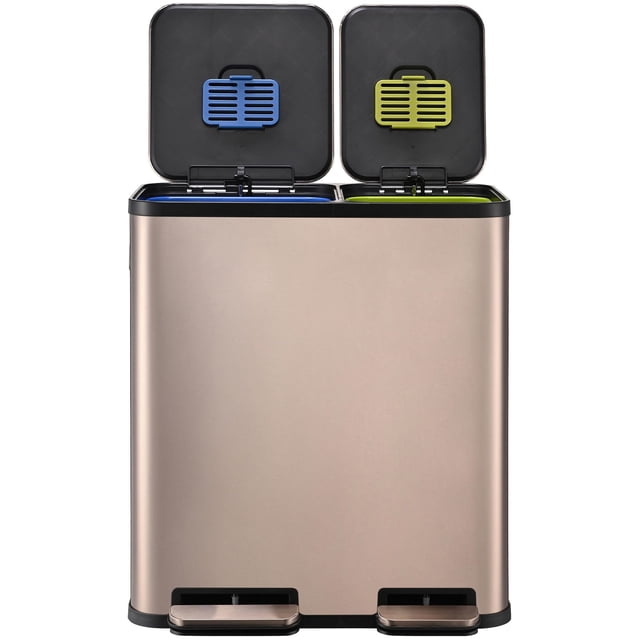 Simpli-Magic 18.5 Gallon (40L x 30L) Dual Compartment Step Trash Can – Kitchen Garbage Can with Waste & Recycling Bins – Slow-Close Lid, Odor Control, Hands-Free