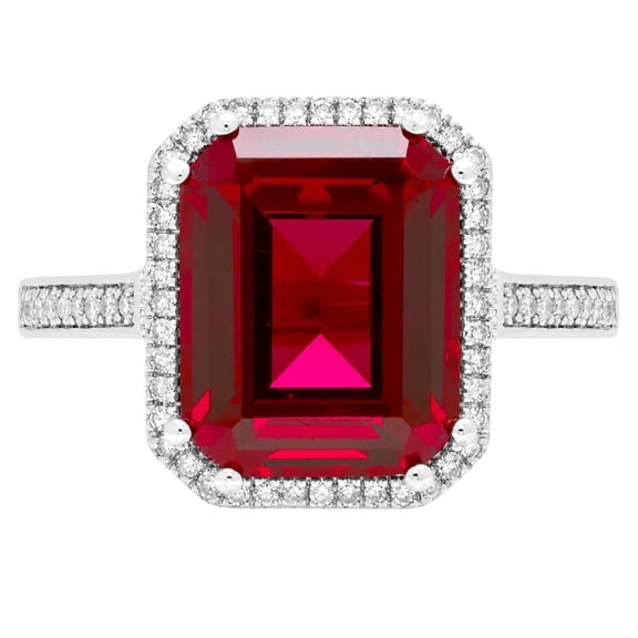 Lab Created Emerald Cut Gemstone and Diamond Ring in Sterling Silver