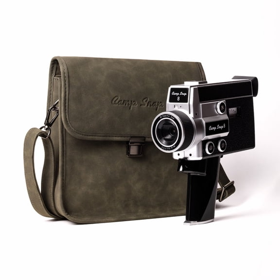 Camp Snap CS-8 Screen-Free Digital Video Camera Bundle with Custom Green Suede Bag, 2.7K Vintage Film Style, 4GB Memory