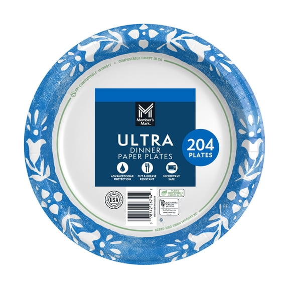 Member's Mark Ultra Dinner Paper Plates, 10", 204 ct.