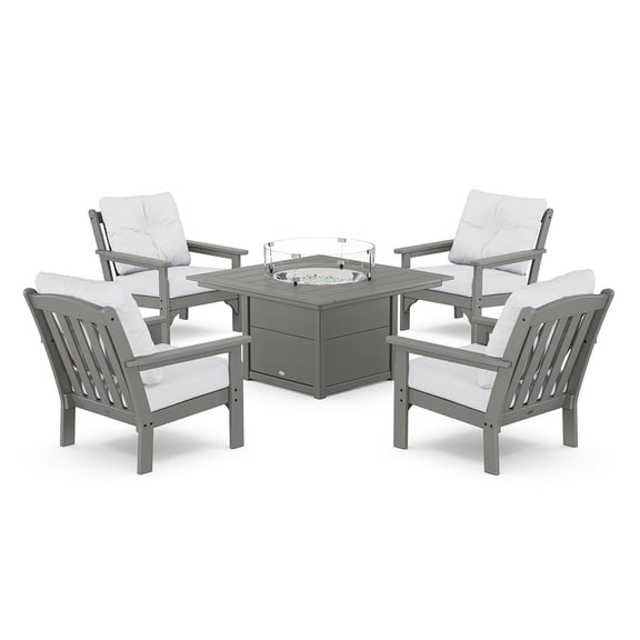 POLYWOOD Gulf Shores Deep Seating Fire Chat Set with Sunbrella Fabric, 5pc
