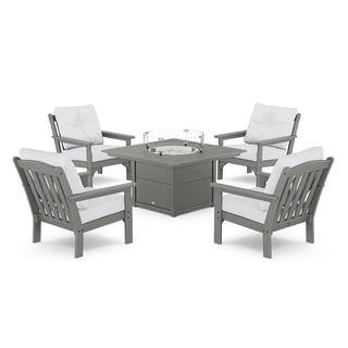POLYWOOD Gulf Shores Deep Seating Fire Chat Set with Sunbrella Fabric, 5pc