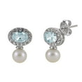 thumbnail image 2 of 5.5-6mm White Cultured Freshwater Pearl,  Aquamarine and Lab Created White Sapphire Earrings in Sterling Silver, 2 of 4
